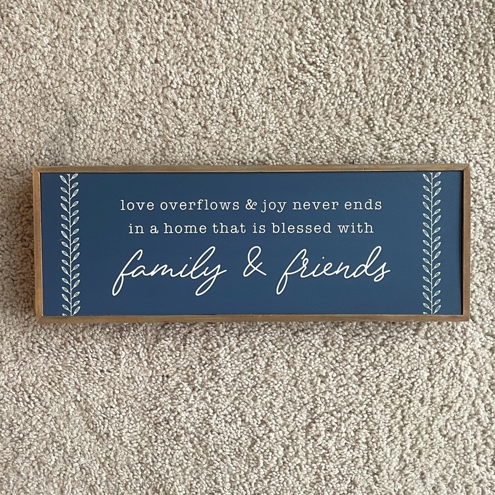 Family & Friends Rustic Wooden Decor Wall Art Sign NEW Blue White Brown Home